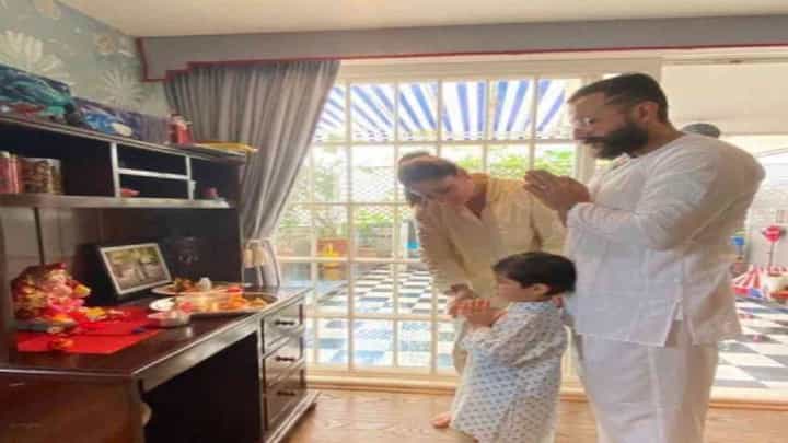 सैफ-करिनाच्या घरी बाप्पांचं आगमन, तैमूरही रंगला बाप्पांच्या आगमन सोहळ्यात