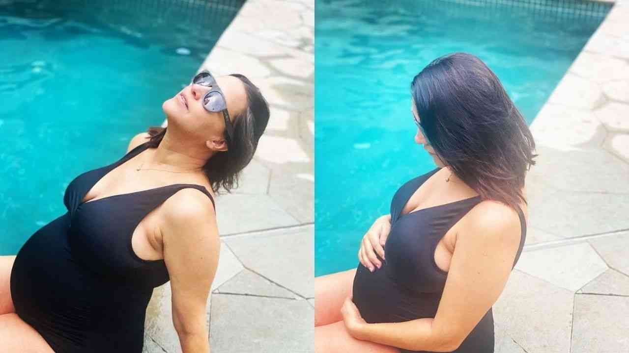 या फोटोंमध्ये ती ब्लॅक बिकिनी परिधान करून पूलसाइडचा आनंद घेताना दिसत आहे. ती बिकिनीमध्ये तिच्या बेबी बंपला फ्लॉन्ट करत आहे.