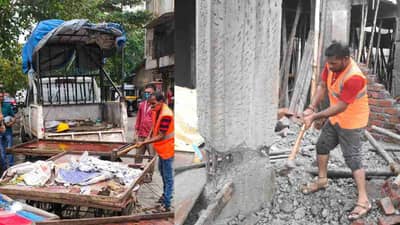 पाऊस थांबताच ठाण्यात पुन्हा फेरिवाला हटाव सुरू; अनधिकृत इमारतींवरही हातोडा