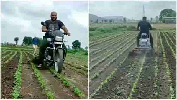 Video: स्प्लेंडरला बनवलं ट्रॅक्टर, नांगरलं सगळं शेत, पाहा शेतकऱ्याचा भन्नाट जुगाड