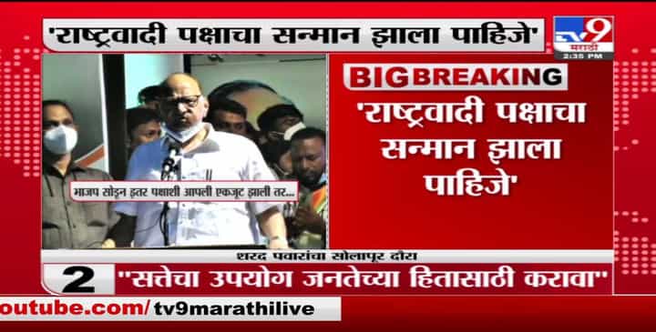 Sharad Pawar | राष्ट्रवादीचा सन्मान झाला पाहिजे, अन्यथा सोलापूर मनपा स्वबळावर : शरद पवार Sharad Pawar | राष्ट्रवादीचा सन्मान झाला पाहिजे, अन्यथा सोलापूर मनपा स्वबळावर : शरद पवार