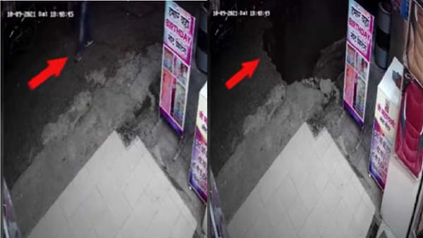 VIDEO | नवी मुंबईत चक्क फूटपाथ 10 फूट खाली कोसळला, नाल्यात पडून तरुण जखमी