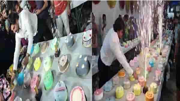 VIDEO : वाढदिवशी धुरळा, दोन-चार नाही, एकाच वेळी 550 केक कापले, मुंबईतील व्हिडीओ व्हायरल