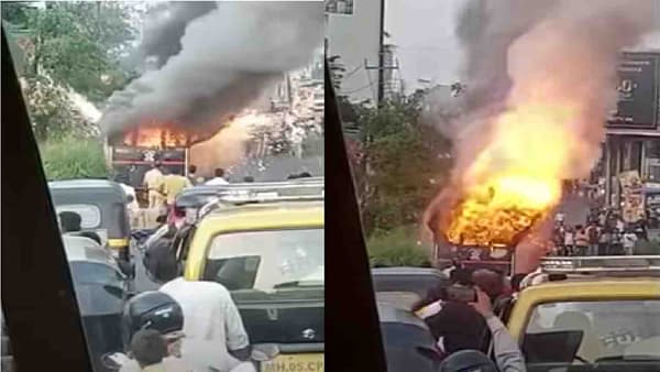 Video | कधी फटाक्यांचा धडाम्... धूम आवाज, तर कधी आगीचे लोट, पोलिसांची व्हॅन क्षणात जळून खाक
