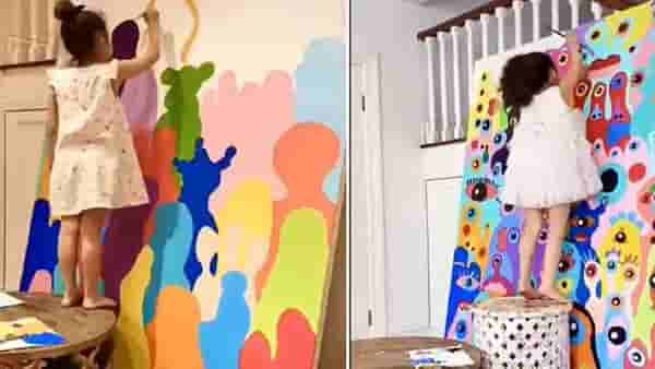 Video: लहान मुलीने कॅन्व्हॉसवर रेखाटलं सुंदर चित्र, पेंटिंग पाहून लोक म्हणाले, चिमुरडी खरंच प्रतीभावान आहे!