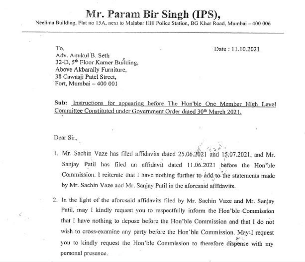 Parambir Singh Affidavit 1