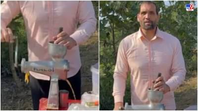 ज्युसर खाली ग्लास ठेवायला विसरला खली, 2 संत्रीचा ज्यूस काढल्यानंतरही ग्लास खालीच, पाहा भन्नाट Video!