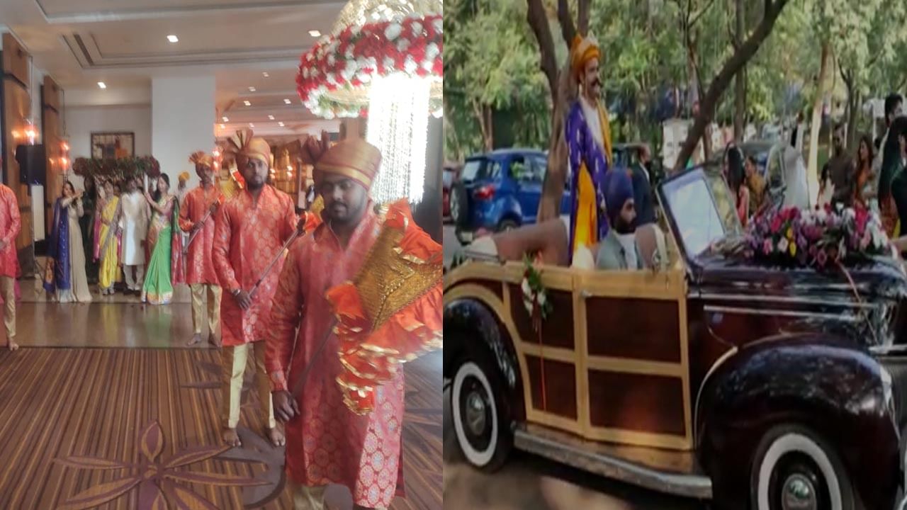 Purvashi Raut Wedding | लग्नसोहळ्यात राऊतांच्या लेकीची ग्रँड एंट्री, नवरदेवाचीही विंटेज कारमधून वरात!