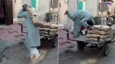 Video: गोणीवर बॅक फ्लिप आणि गोणी पाठीवर टाकून थेट गोदामात, कामात मजा घेणारा मजूर पाहून नेटकरी भारावले!