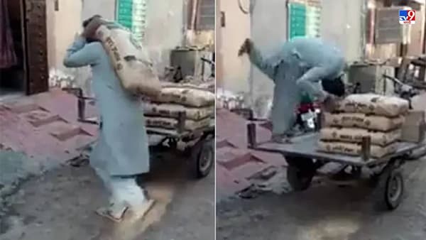 Video: गोणीवर बॅक फ्लिप आणि गोणी पाठीवर टाकून थेट गोदामात, कामात मजा घेणारा मजूर पाहून नेटकरी भारावले!