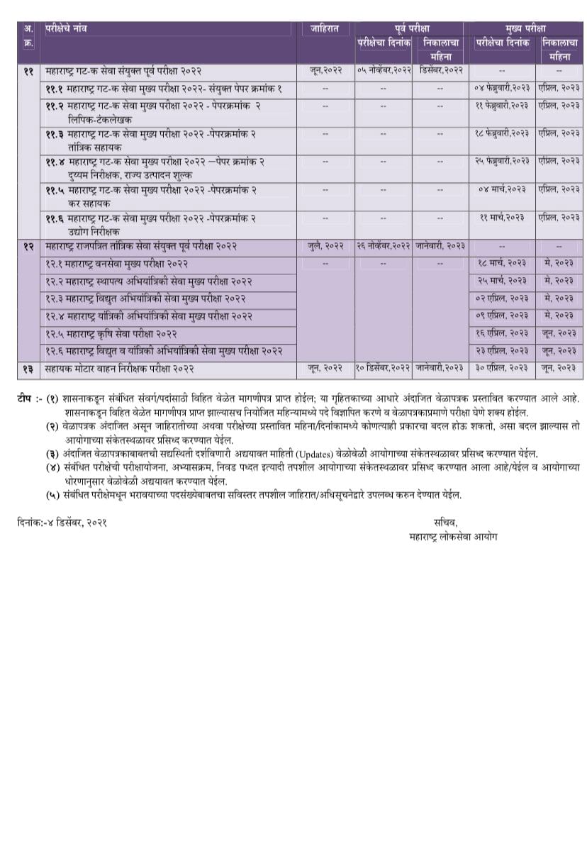 MPSC Exam Schedule 2