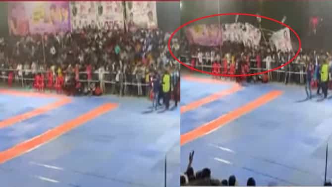 VIDEO | ऐन सामन्यात प्रेक्षक गॅलरी कोसळली, चंद्रपुरात आमदार चषक कबड्डी स्पर्धेवेळी दुर्घटना