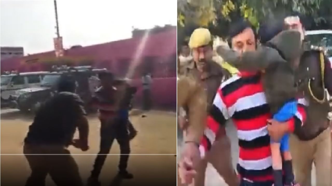 VIDEO | कडेवर लेकरु घेतलेल्या बापाला काठीने मारहाण, असंवेदनशील पोलिसाचं निलंबन