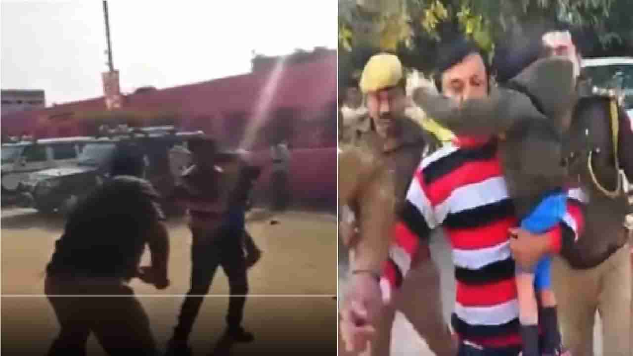 VIDEO | कडेवर लेकरु घेतलेल्या बापाला काठीने मारहाण, असंवेदनशील पोलिसाचं निलंबन