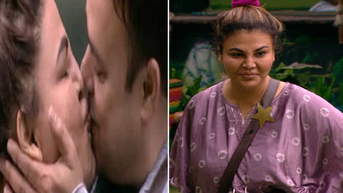 Bigg Boss 15 | पती रितेशने नॅशनल टेलिव्हिजनवरच केलं कीस, लाजेनं लाल झाली राखी सावंत!