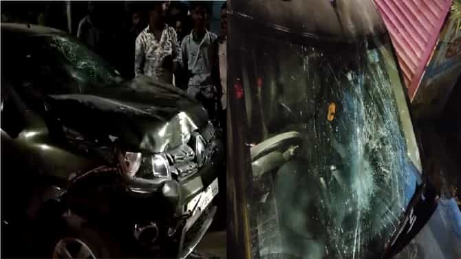 मद्यधुंद कार चालकाचा हैदोस, सात गाड्यांना उडवून झाडावर धडकला, पादचाऱ्यांनी चोपला