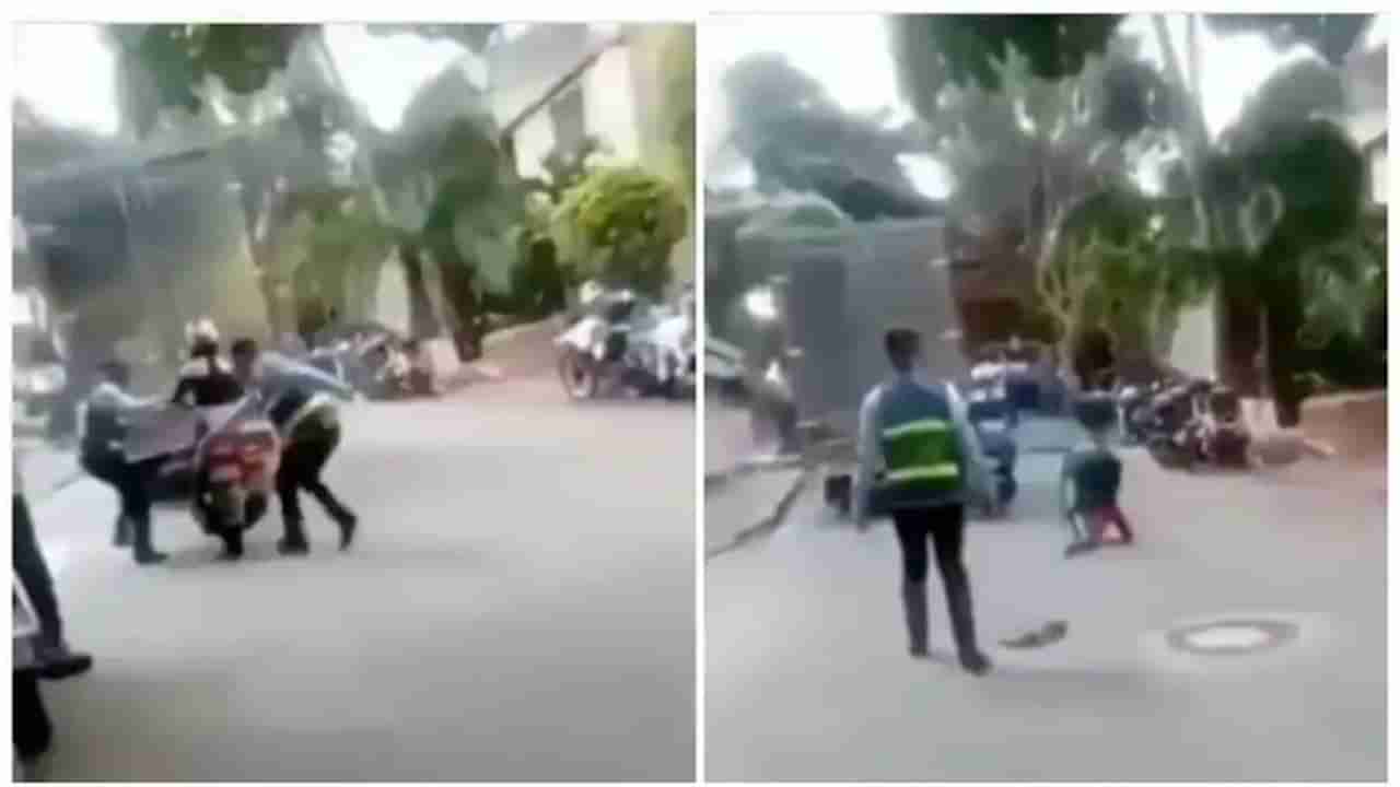 Video : कारवाई टाळण्यासाठी महिलेनं पोलिसांना दिला चकमा, गाडी रोखण्याच्या प्रयत्नात पोलीस कर्मचारी रस्त्यावरच आपटला!
