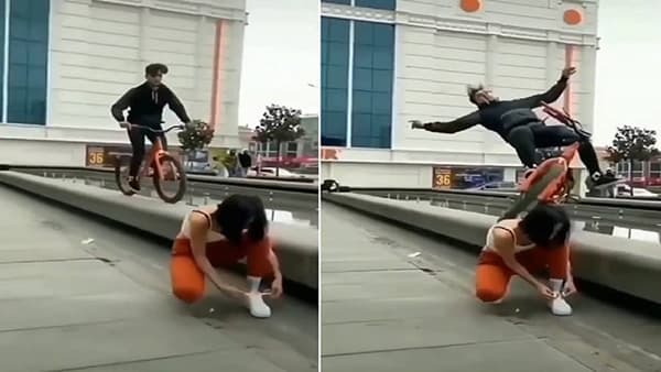 Viral : कारंज्याच्या रेलिंगवर सायकलिंग स्टंट करताना समोर आली मुलगी आणि...