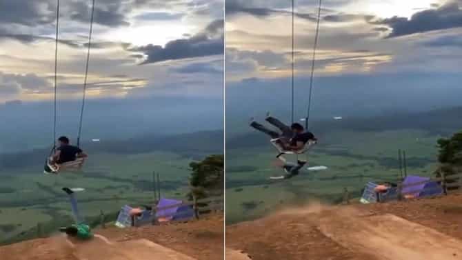 Video | मित्राला जोरात झोका देणं जीवावर बेतणारच होतं, पण दरीत कोसळण्याआधी...