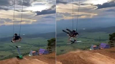 Video | मित्राला जोरात झोका देणं जीवावर बेतणारच होतं, पण दरीत कोसळण्याआधी...