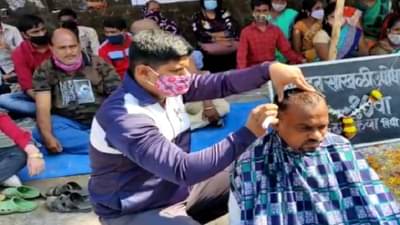 केडीएमसीच्या निषेधार्थ उपोषणकर्त्यांनी केले मुंडन, रिंग रोड प्रकल्पातील लोकांच्या पुनर्वसनाचे काय? संतप्त सवाल