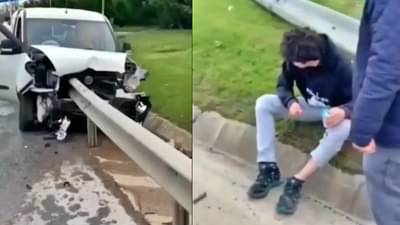 Video : एवढा भीषण अपघात पाहिला नसेल... रस्त्याच्या कडेच्या गार्डमध्ये घुसली कार आणि...