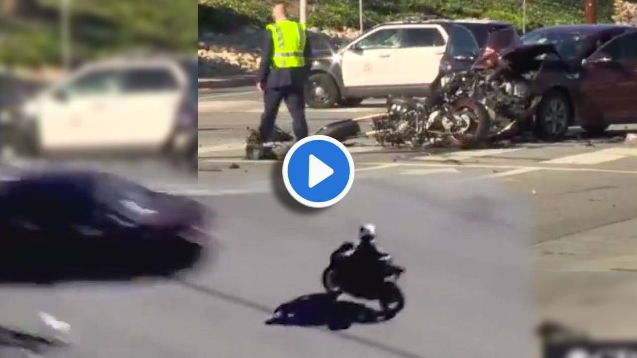Video | 130च्या स्पीडनं बाईक चालवणं महागात पडलं, रस्त्याच्या मधोमध कारला सुपरबाईकची धडक!