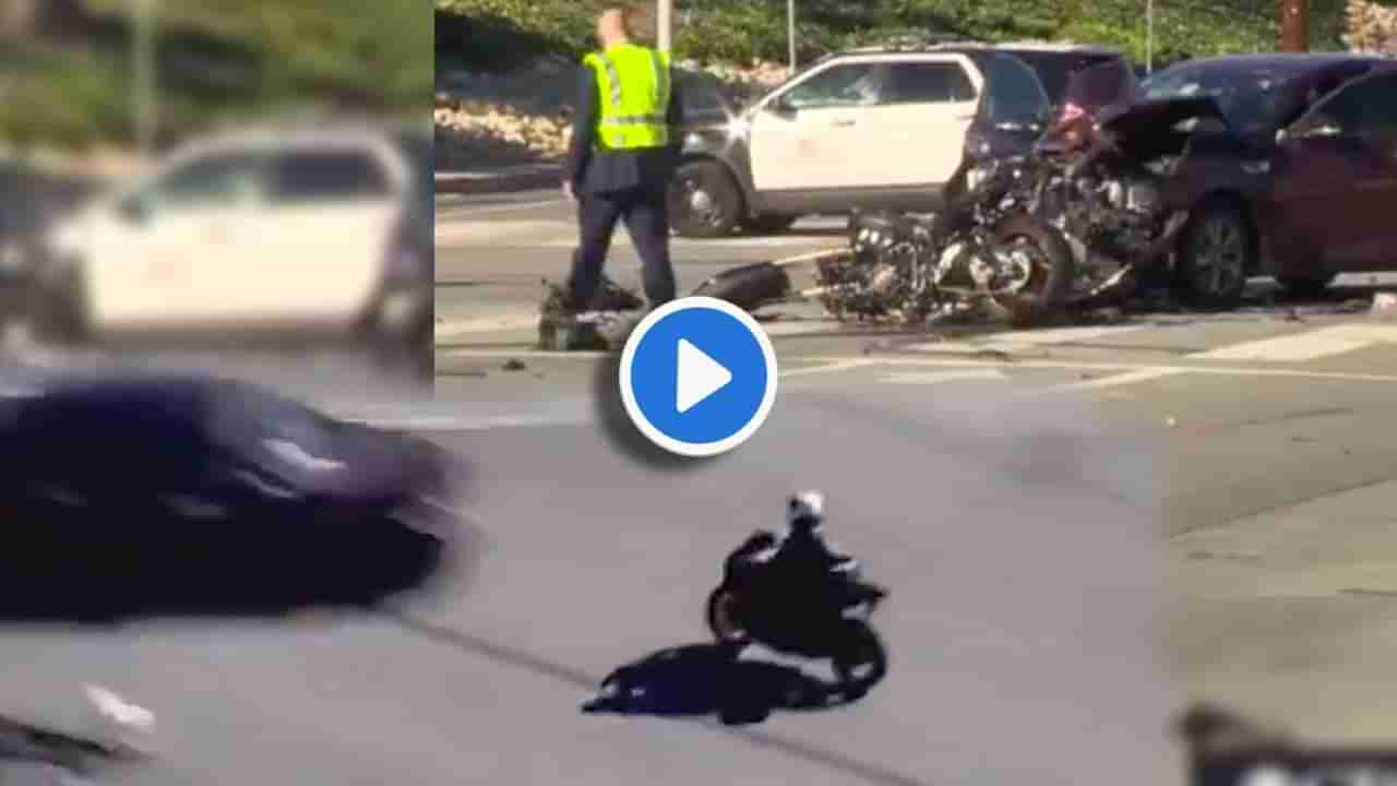 Video | 130च्या स्पीडनं बाईक चालवणं महागात पडलं, रस्त्याच्या मधोमध कारला सुपरबाईकची धडक!