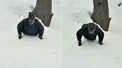 Video : हाडे गोठवणाऱ्या थंडीत बीएसएफ जवानाचे पुश-अप्स, तुम्हालाही वाटेल अभिमान