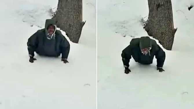 Video : हाडे गोठवणाऱ्या थंडीत बीएसएफ जवानाचे पुश-अप्स, तुम्हालाही वाटेल अभिमान