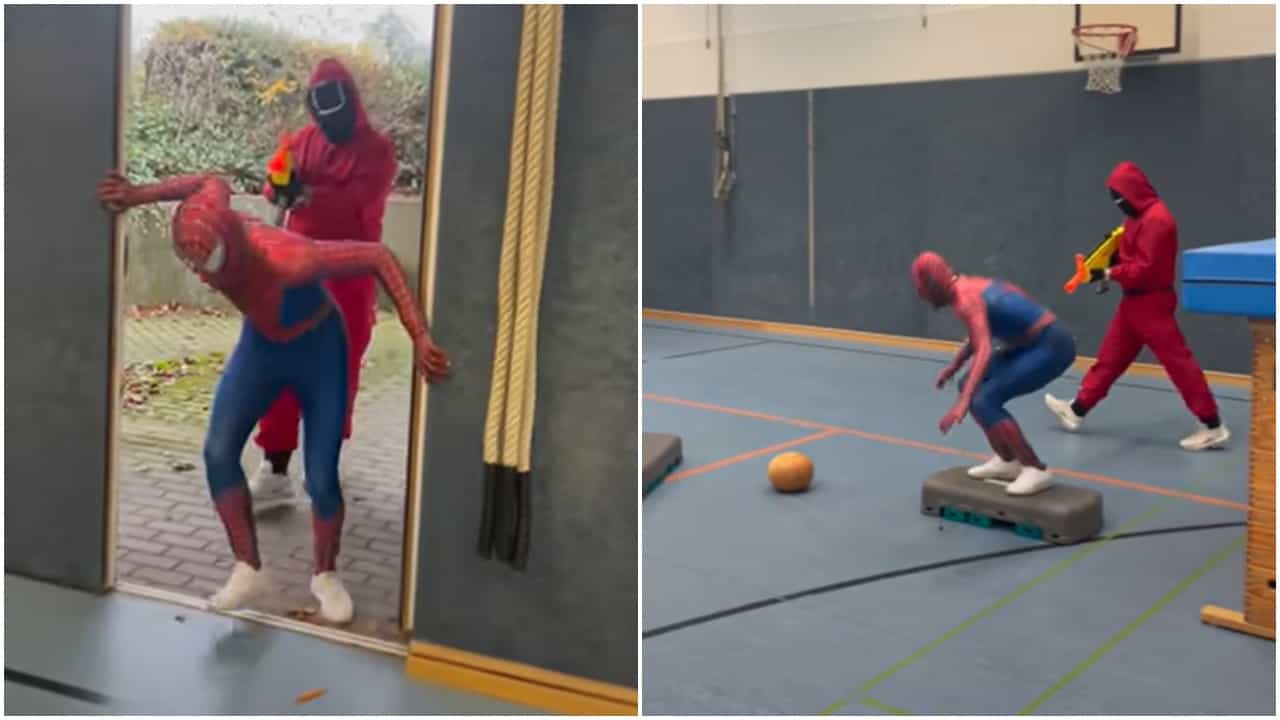 Video : चक्क स्पायडर मॅन खेळतोय Squid Game, तोच जीवघेणा खेळ आणि पाठलाग करणारा बंदुकधारी!