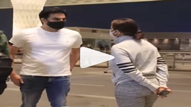 मुलाला सोडायला अरबाज-मलायका एकत्र, airport वरच रंगल्या गप्पा