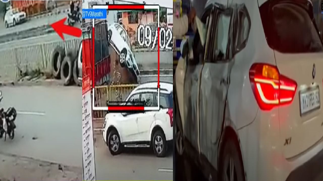CCTV | दुभाजक तोडून BMW विरुद्ध दिशेला, ट्रकवर धडकून कार उलटली, गोंदियात भीषण अपघात