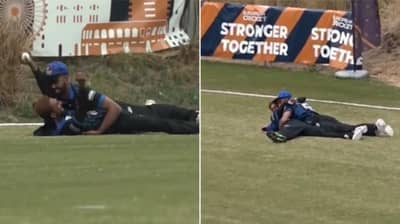 VIDEO | कॅचच्या नादात एकमेकांना धडकून पडले, मिठ्या मारल्या, पण कॅच सोडला नाय