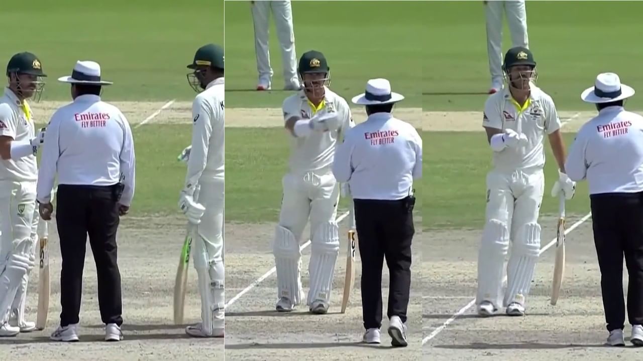 PAK vs AUS : भर मैदानात डेव्हिड वॉर्नर पाकिस्तानी पंचांशी भिडला, म्हणाला 'मला Cricket Rulebook दाखवा', पाहा VIDEO