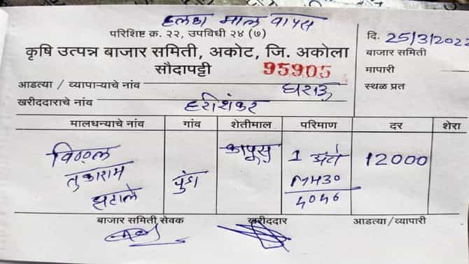 Cotton Rate | अकोट बाजार समितीत कापसाला विक्रमी भाव, कापसाला मिळाला 12 हजार रुपये Rate