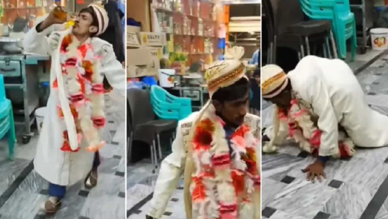 Video : ॲटिट्यूडमध्ये आला, कोल्ड ड्रिंक प्यायला अन् काही क्षणात फर्शी पुसायला लागला, नवरदेवाचा भन्नाट व्हीडिओ व्हायरल...