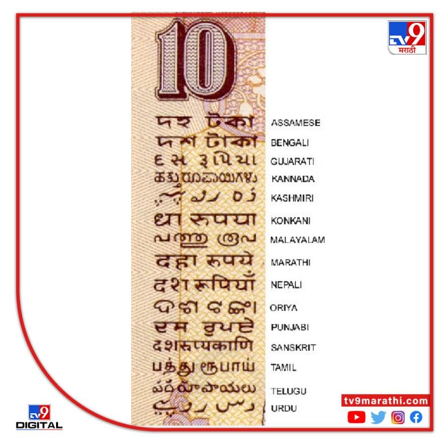 भारतात जवळजवळ 22 भाषा आहेत.या भाषांपैकी 15 भाषांमधील महिती भारतीय चलनावर देण्यात येते. या 15 भाषांमध्ये उर्दूचा देखील समावेश करण्यात आला आहे. त्यामध्ये असमी, बंगाली, गुजराती, कन्नड, काश्मीरी, कोकणी, मराठी , नेपाळी, उडिया, पंजाबी. संस्कृत, तमिळ, तेलुगू, उर्दू याचा समावेश करण्यात आला आहे. 