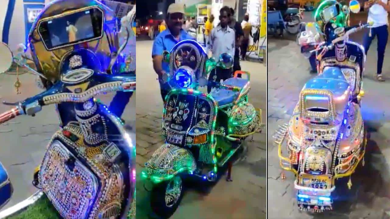 Viral: सर्वगुणसंपन्न स्कूटर! डिस्को पॅटर्न, हे तर कैच नई सिनेमा पण बघता येतो! तुम्ही पण बनवा अशीच स्कूटर