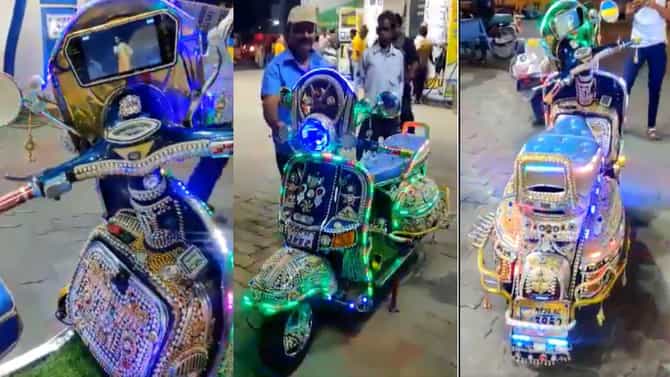 Viral: सर्वगुणसंपन्न स्कूटर! डिस्को पॅटर्न, हे तर कैच नई सिनेमा पण बघता येतो! तुम्ही पण बनवा अशीच स्कूटर