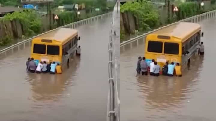 Mumbai Rains: पाण्यात स्कूल बस अडकली! Mumbai Rains: पाण्यात स्कूल बस अडकली!