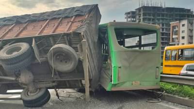 Pune accident : बसच्या पुढे जाण्याच्या प्रयत्नात ट्रक अन् पीएमपीचा अपघात; पुण्यातल्या चांदणी चौकातली घटना