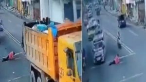 Viral Video: वाचला भो...वाचला! ट्रक अंगावरून गेला पण हा जशाच्या तसा उठून बसला... 