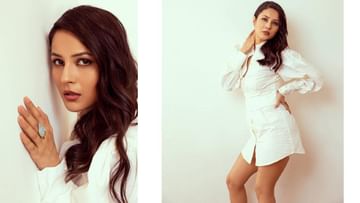 Shehnaaz Gill: शॉर्ट शर्ट ड्रेसमध्ये अभिनेत्री शहनाज गिलच्या किलर पोझ