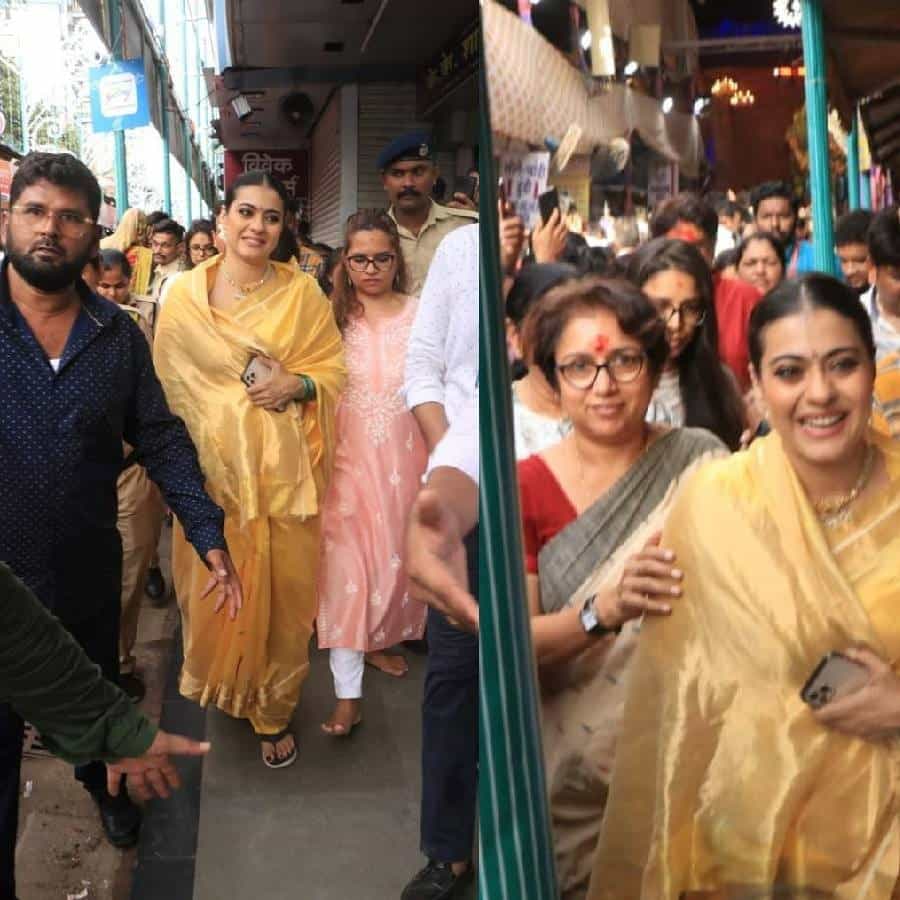 अभिनेत्री काजोल आणि रेवती यांनी लालबागच्या राजाचं दर्शन घेतलं. यावेळी दोघींचा पारंपरिक अंदाज पहायला मिळाला. पिवळ्या रंगाच्या साडीत काजोल खूपच सुंदर दिसत होती.