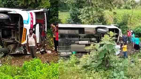 30 प्रवाशांनी भरलेली खासगी बस उलटली! 5 जण जखमी, नागपुरातील हिंगणी-सेलू मार्गावर भीषण अपघात