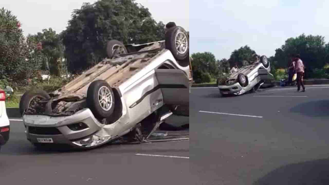 पुणे सातारा हायवेवर कंट्रोल सुटला, भरधाव स्विफ्ट पहिल्या लेनमध्येच उलटली! चारही जण...