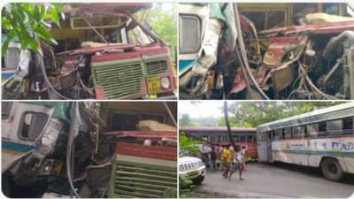 भीषण! समोरासमोर धडकल्यानंतर दोन्ही एसटी बसचा पत्रा टराटरा फाटला