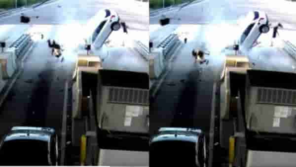 CCTV : डिवायडरवर धडकली कार, चालक हवेत उडाला; अपघाताची थरारर दृश्य पाहून काळजाचा थरकाप उडेल