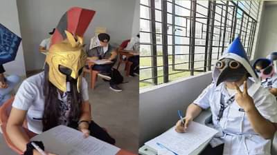 विचित्र हेलमेट घालून परिक्षेला पोहचले इंजिनिअरिंगचे विद्यार्थी, कारण वाचून हैराण व्हाल !